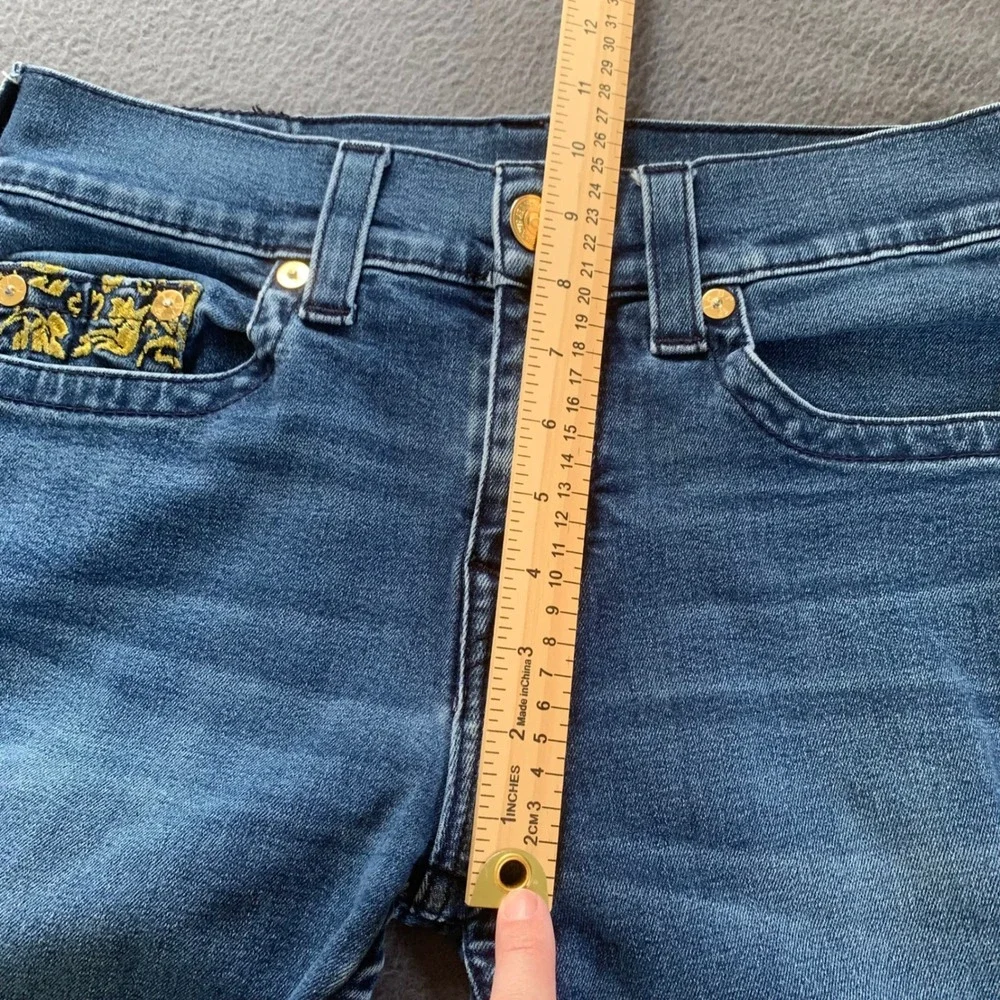 True Religion Rocco Relaxed Skinny Jeans Gold Embroidery Mens Size 29x33